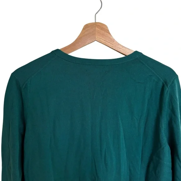 Lands’End dark green fine gauge cotton blend long sleeve button cardigan size LP - Picture 11 of 13
